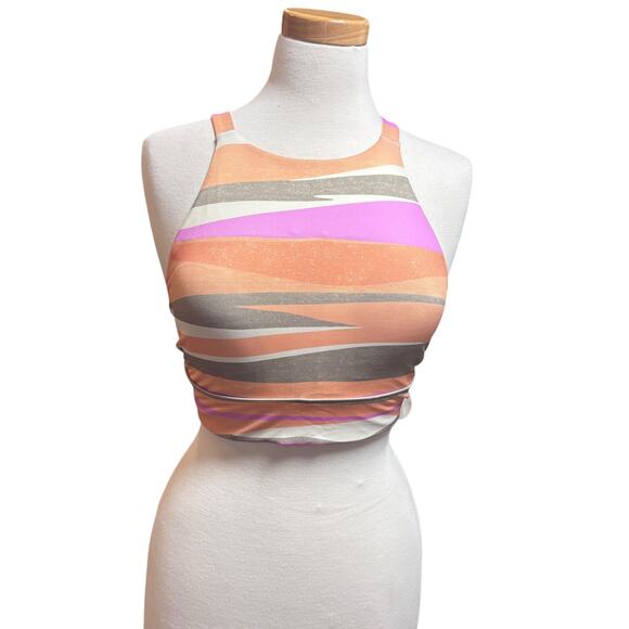 NWT prAna Marine Street Swim Top High Neck Striped Swimming Bikini Top Size Med - Picture 2 of 9